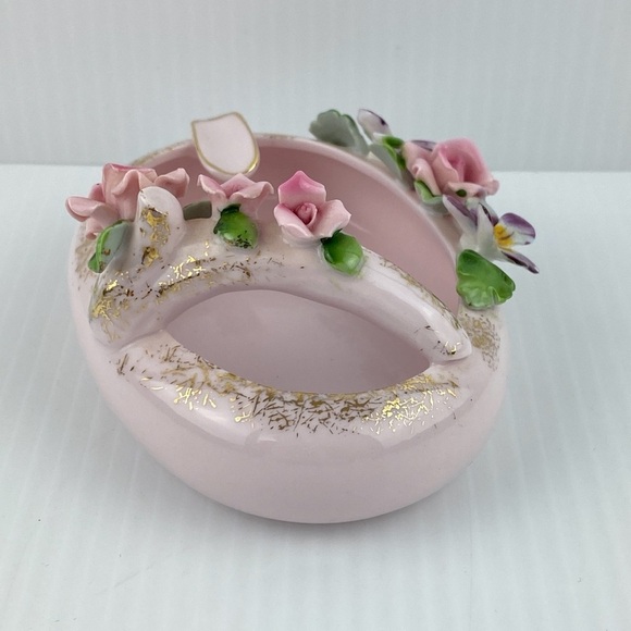 L'Amour Pink Floral Ashtray Decorative Dish Handpainted China - Picture 3 of 10